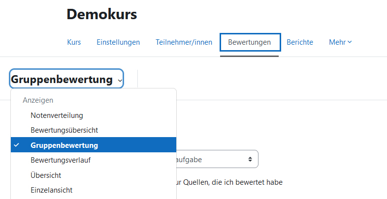 Screenshot: Gruppenbewertung in den Bewertungen öffnen