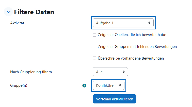 Screenshot: Daten filtern