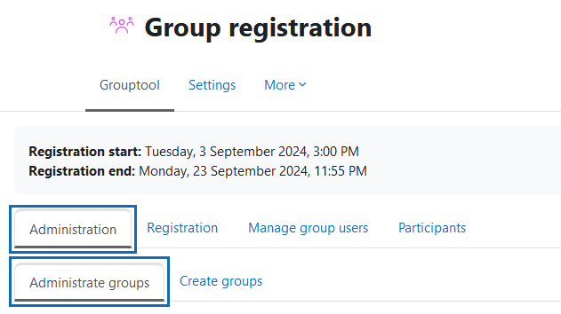 Screenshot: Open group administration