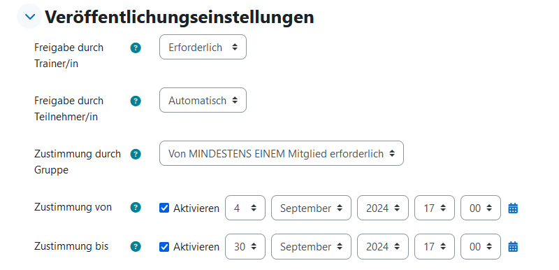 Screenshot: Veröffentlichungseinstellungen