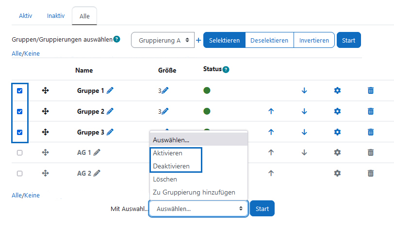 Screenshot: Massenschritt Gruppenstatus ändern