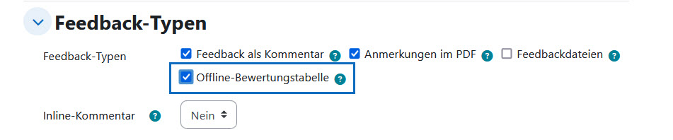 Screenshot: Offline-Bewertungstabelle in Einstellungen aktivieren