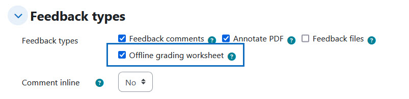 Screenshot: Select the offline grading worksheet in the settings of the assignment