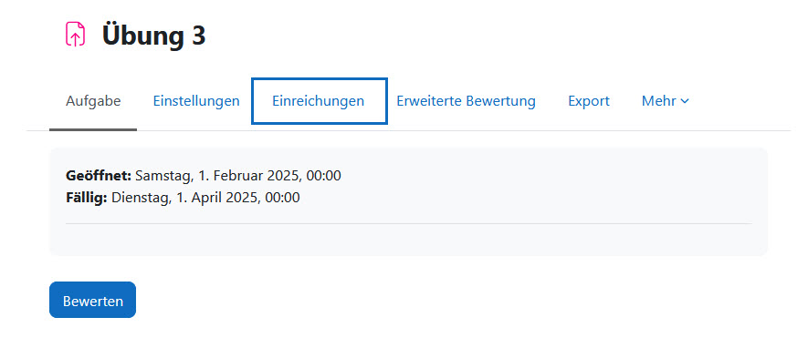 Screenshot: Tab Einreichungen bei Aufgaben-Übersicht