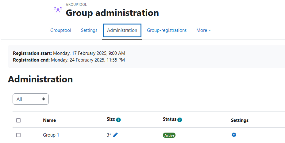 Screenshot: Open group administration