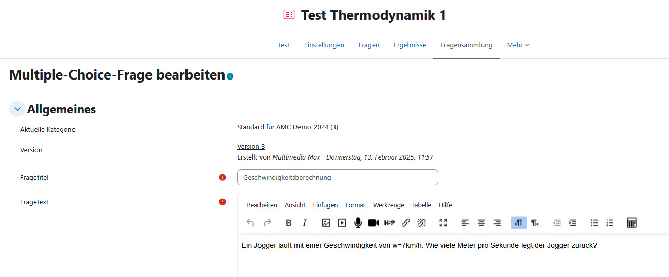 Screenshot: Bearbeitung einer Multiple-Choice-Frage