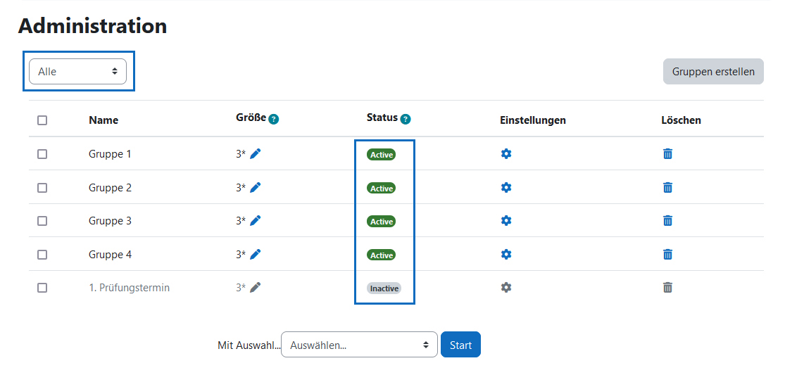 Screenshot: Gruppenstatus