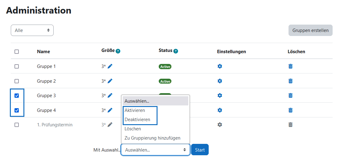 Screenshot: Massenschritt Gruppenstatus ändern