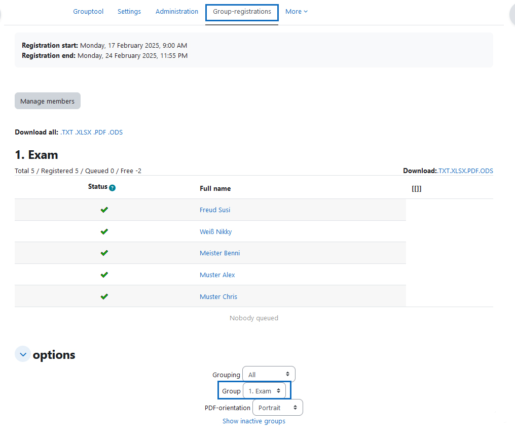 Screenshot: see registration status in the 