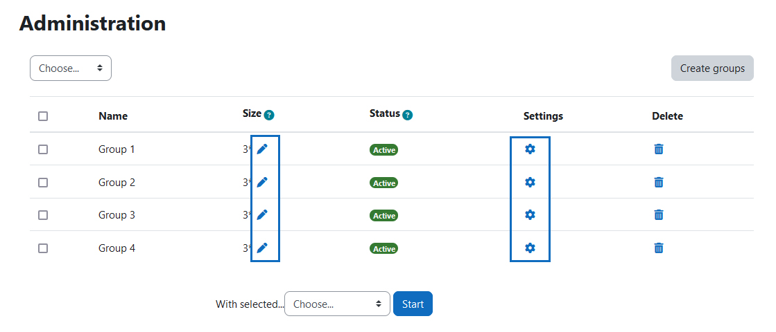 Screenshot: Customize groups