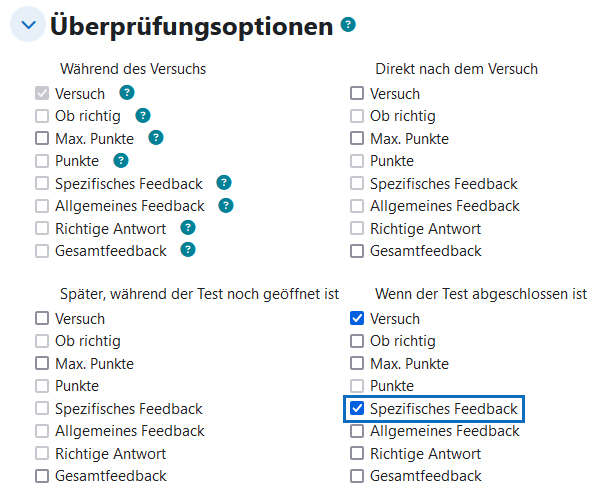 Screenshot: Überprüfungsoptionen