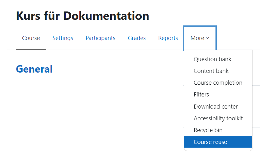 Screenshot Tab Course reuse