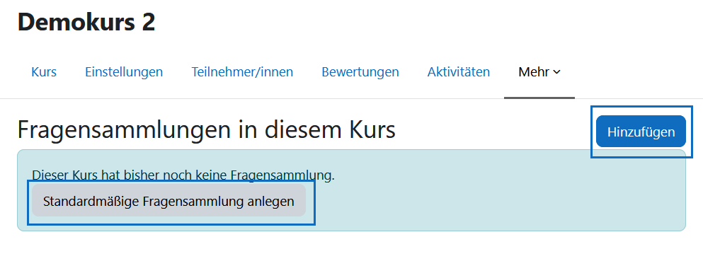 Screenshot: 2 Schaltflächen, über die eine Fragensammlung angelegt werden kann