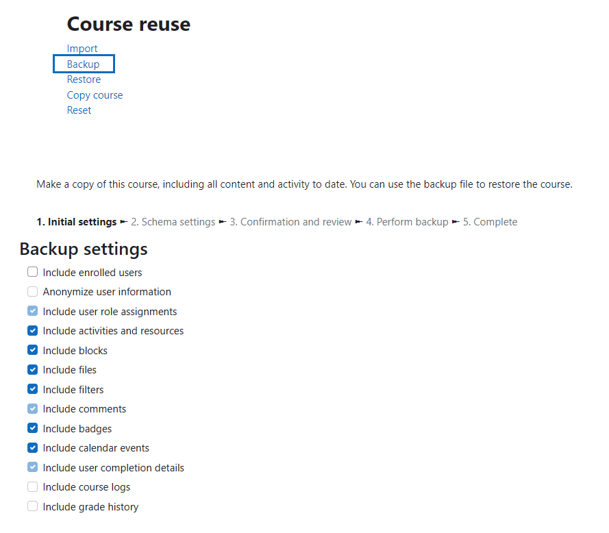 Backup Settings Choose