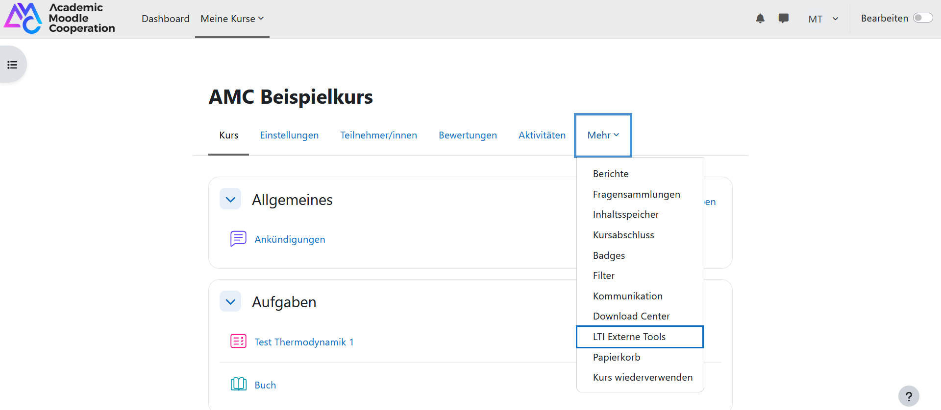 Screenshots: Übersicht der externen Tools über den Tab