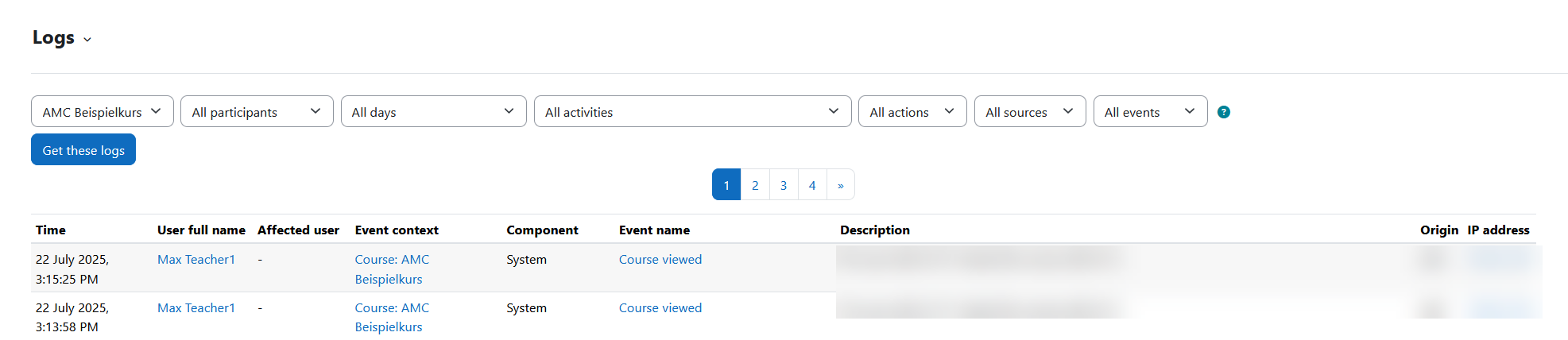 Screenshot: view logs