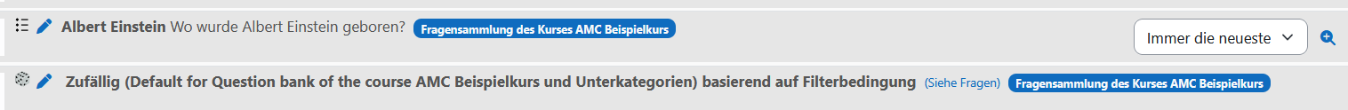 Screenshot: Frage aus Fragensammlung des Kurses korrigieren