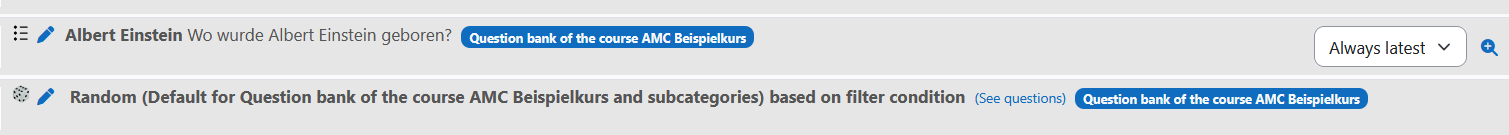 Screenshot: edit the question of the question banks of the course