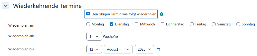 Screenshot: Einstellungen für wiederkehrende Termine