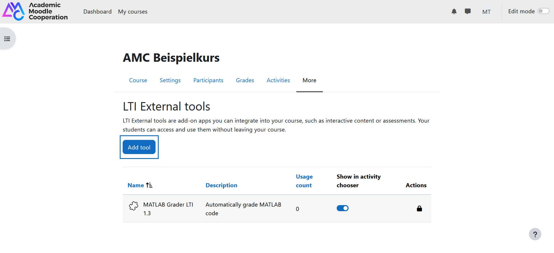 Screenshot: add a new external tool