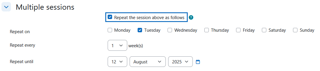 Screenshot: settings for multiple sessions