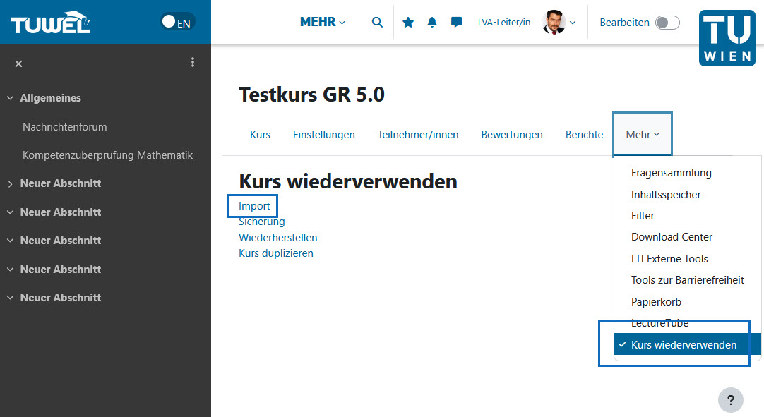 Screenshot Import Funktion