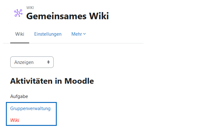 Screenshot: Auf untergeordnete Seiten via Link zugreifen