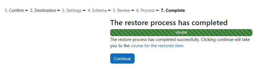 Screenshot Coure restore successful