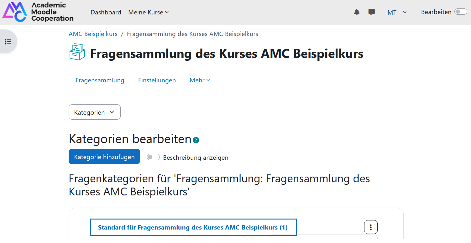 Screenshot: Fragen in Kategorie aufrufen
