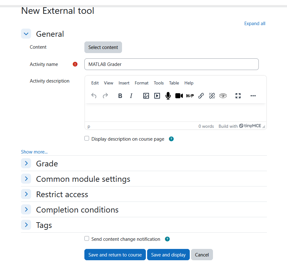 Screenshot: edit the settings of the external tool