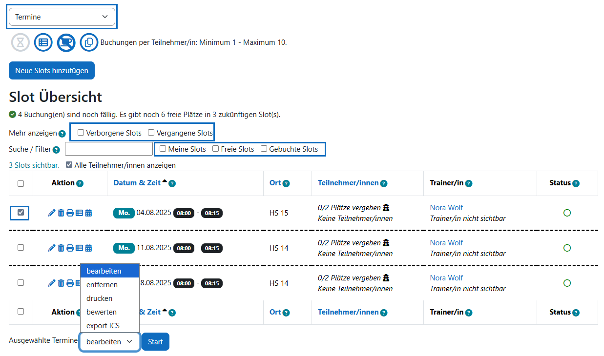 Screenshot Termin bewerten
