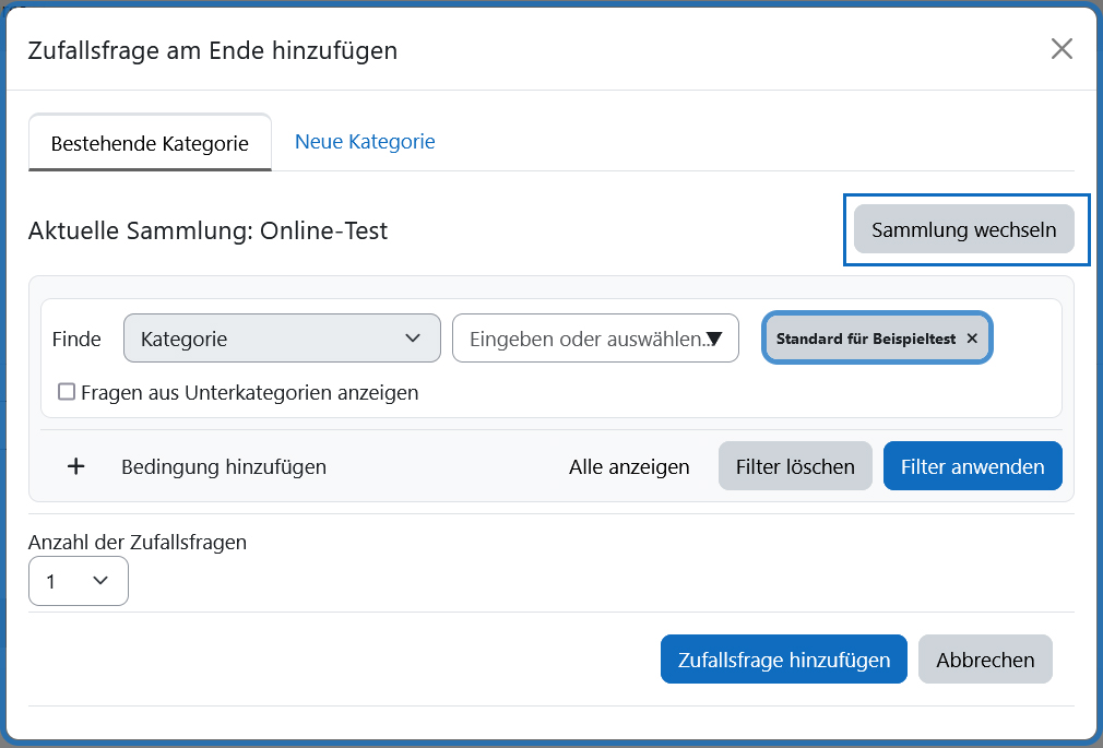 Screenshot: Filteroptionen mit 