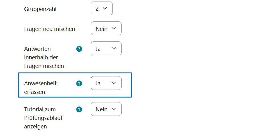 Screenshot: Einstellung „Anwesenheit erfassen“