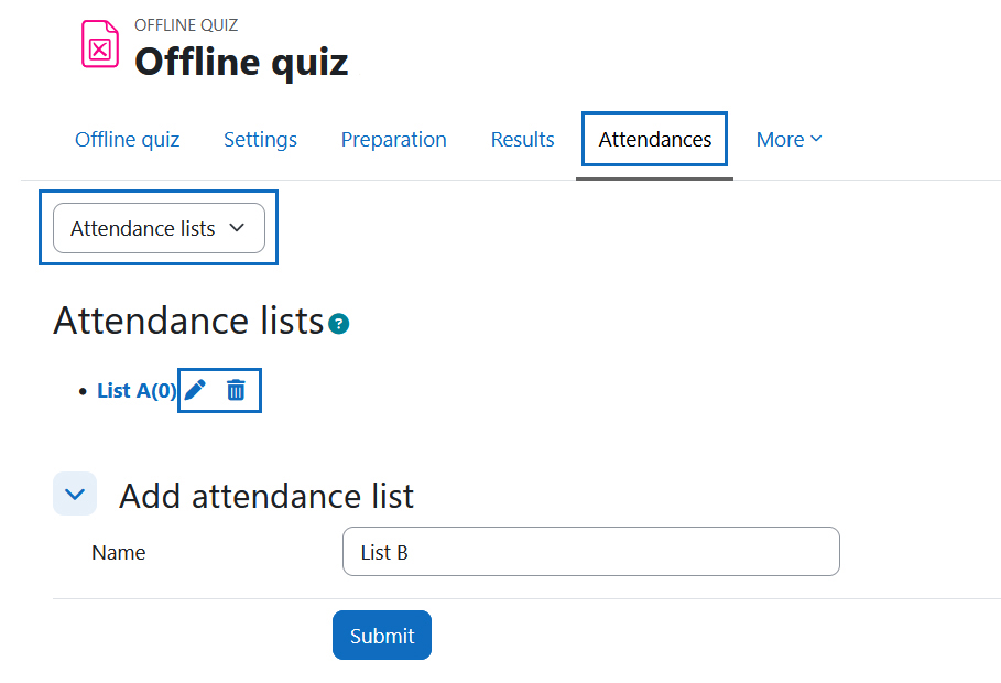 Screenshot: create attendance lists