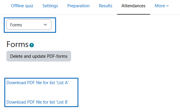 Screenshot: generate attendance forms