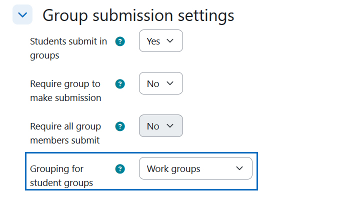 Screenshot: group submission settings - 