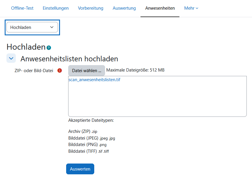 Screenshot: Scans hochladen