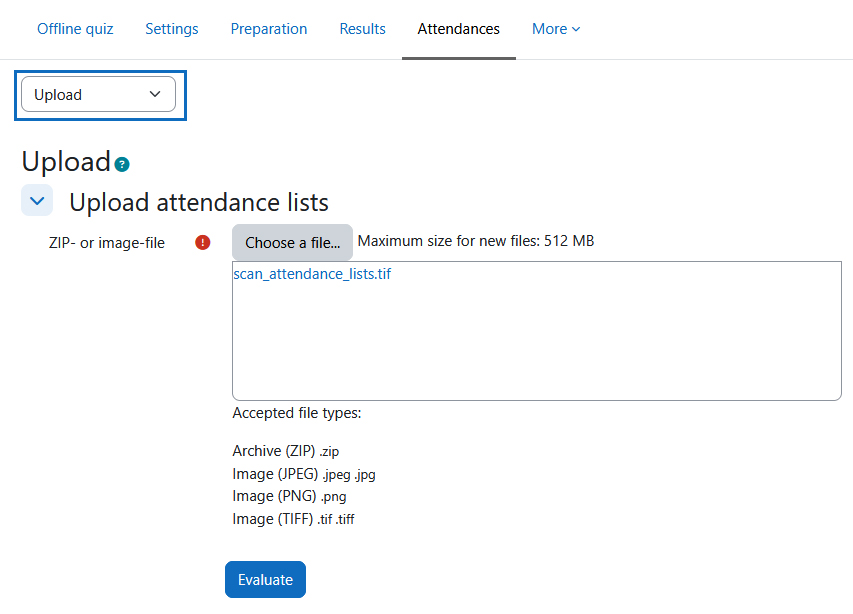 Screenshot: upload scans