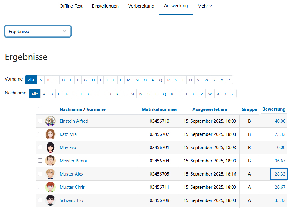 Screenshot: Ergebnisliste
