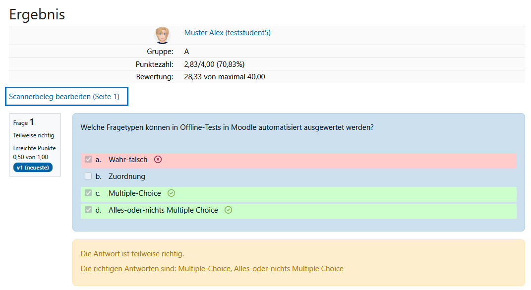 Screenshot: Detailergebnisansicht online