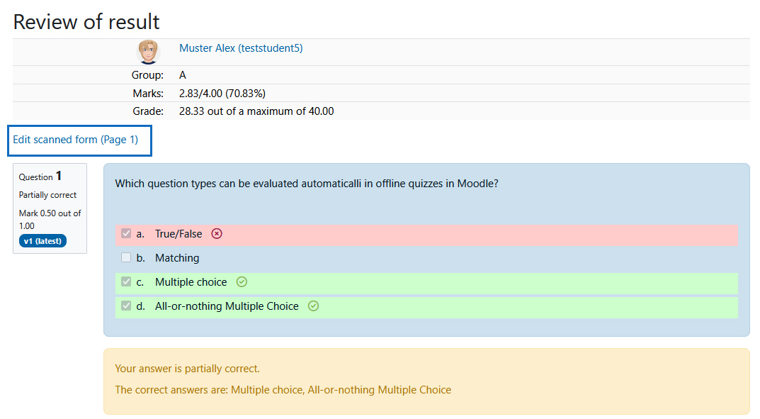 Screenshot: detailed results view online