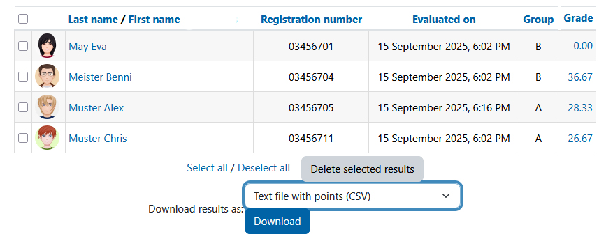 Screenshot: download results as 