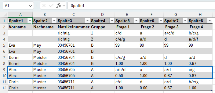 Screenshot: in Excel geöffnete Ergebnisse