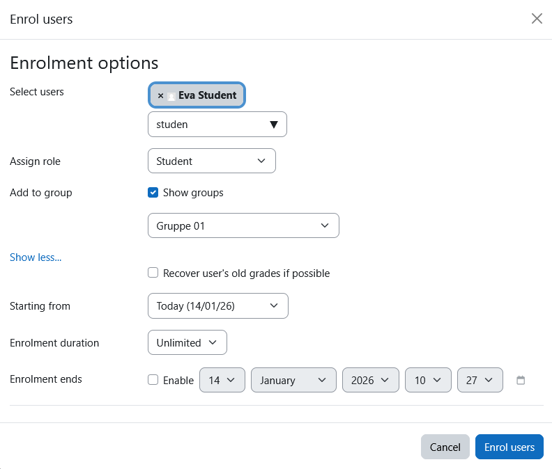 Screenshot enrolment users