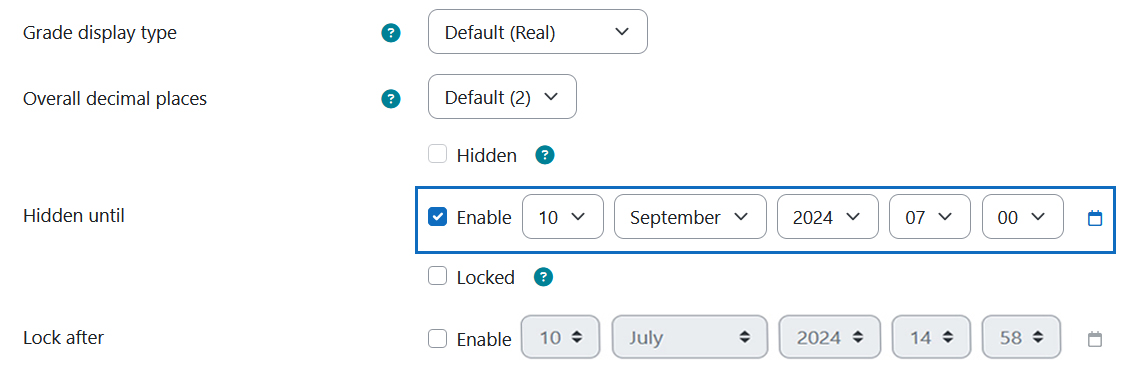 Screenshot of Hidden until setting