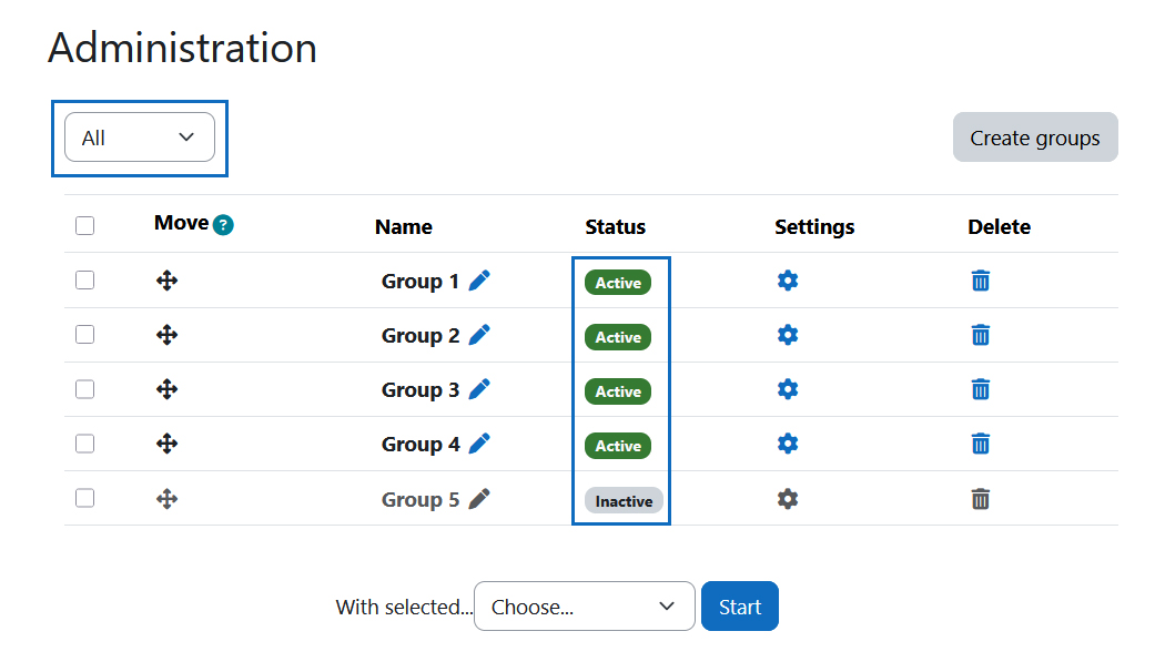 Screenshot: group status