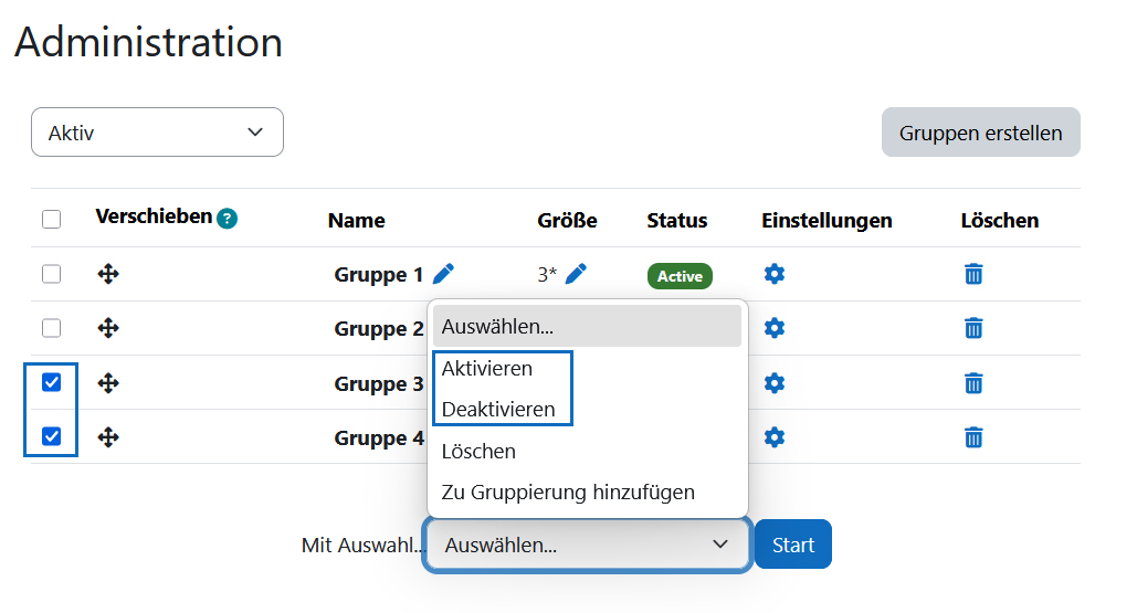 Screenshot: Massenschritt Gruppenstatus ändern