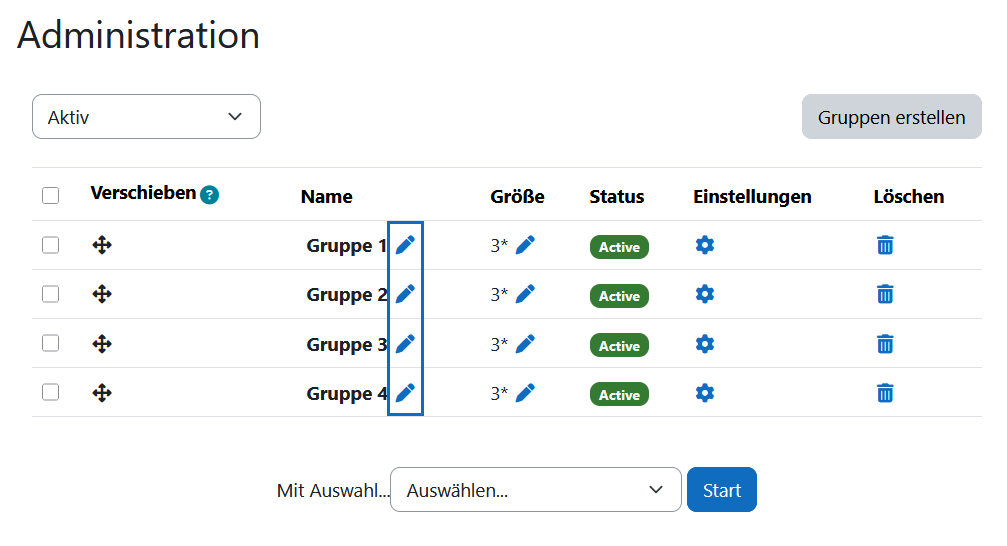 Screenshot: Gruppennamen ändern