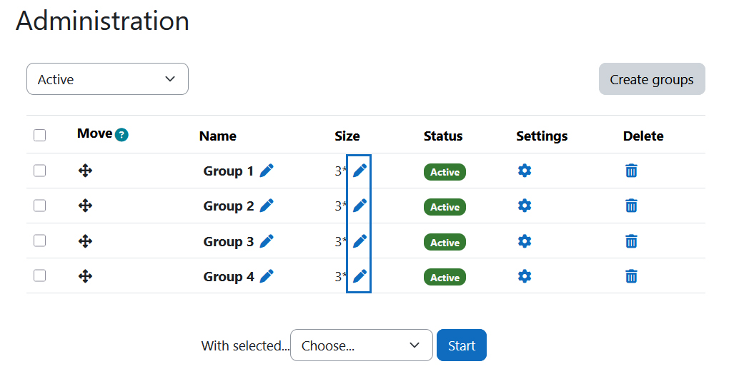 Screenshot: Change group size