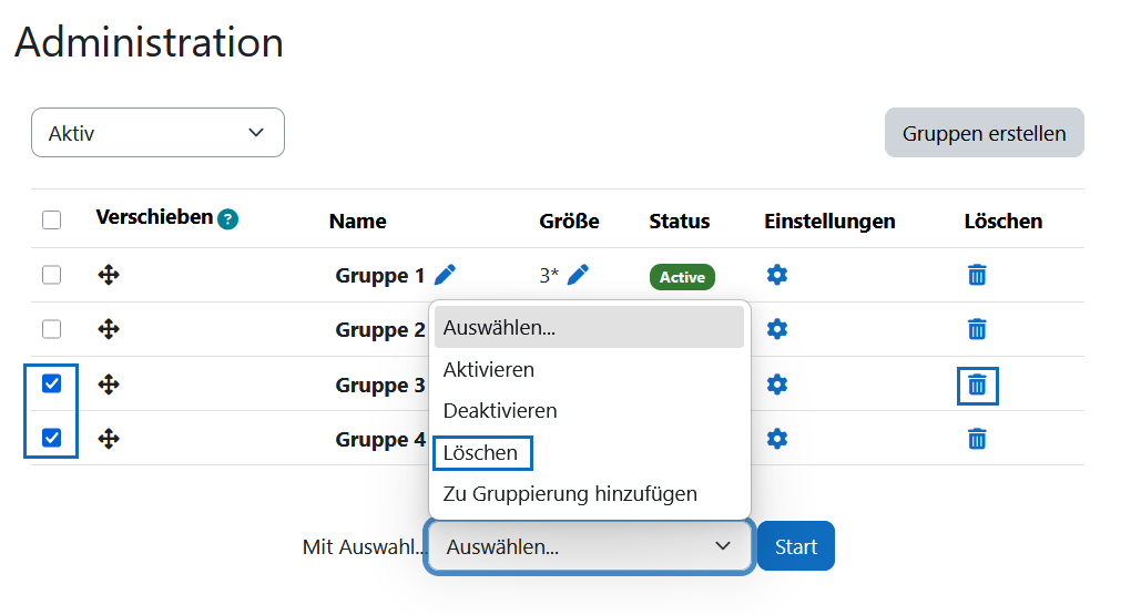Screenshot: Gruppen löschen